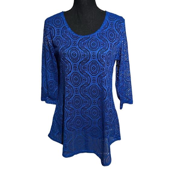 Creation Royal Blue Crochet Lightweight Sweater Top Women's S Small - Picture 1 of 8
